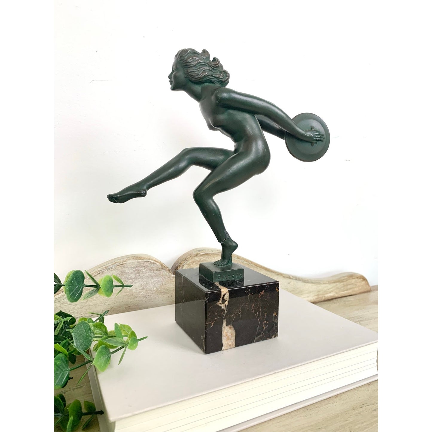 Vintage French Art Deco Garcia Dancer Sculpture Le Verrier Figural Statue Marble Base