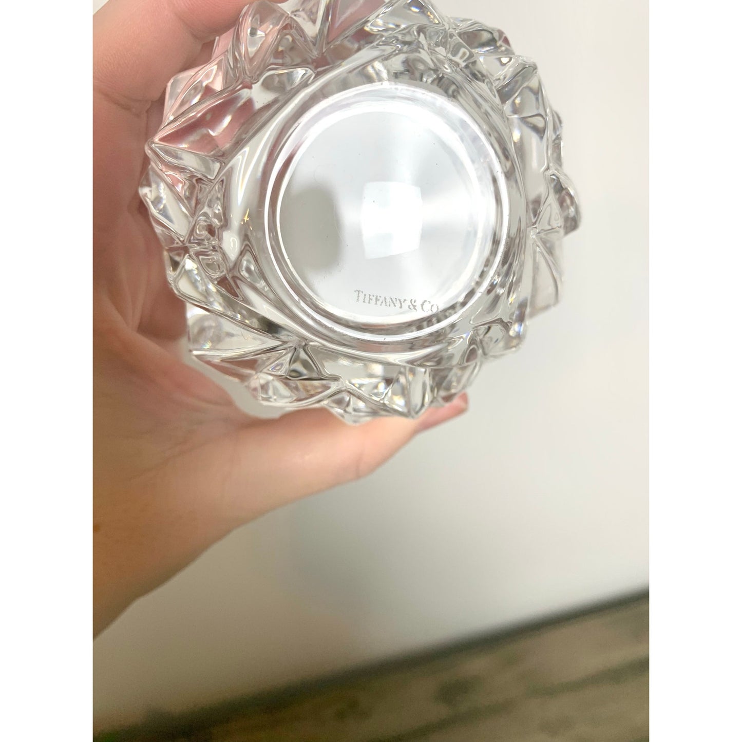 Tiffany & Co. Crystal Faceted Candle Votive Holder – Signed Clear Rock Cut Glass
