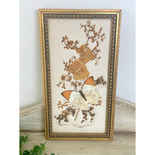 Vintage Butterfly Botanical Art Mildred Roberts Dried Floral Wall Decor Cottagecore Boho