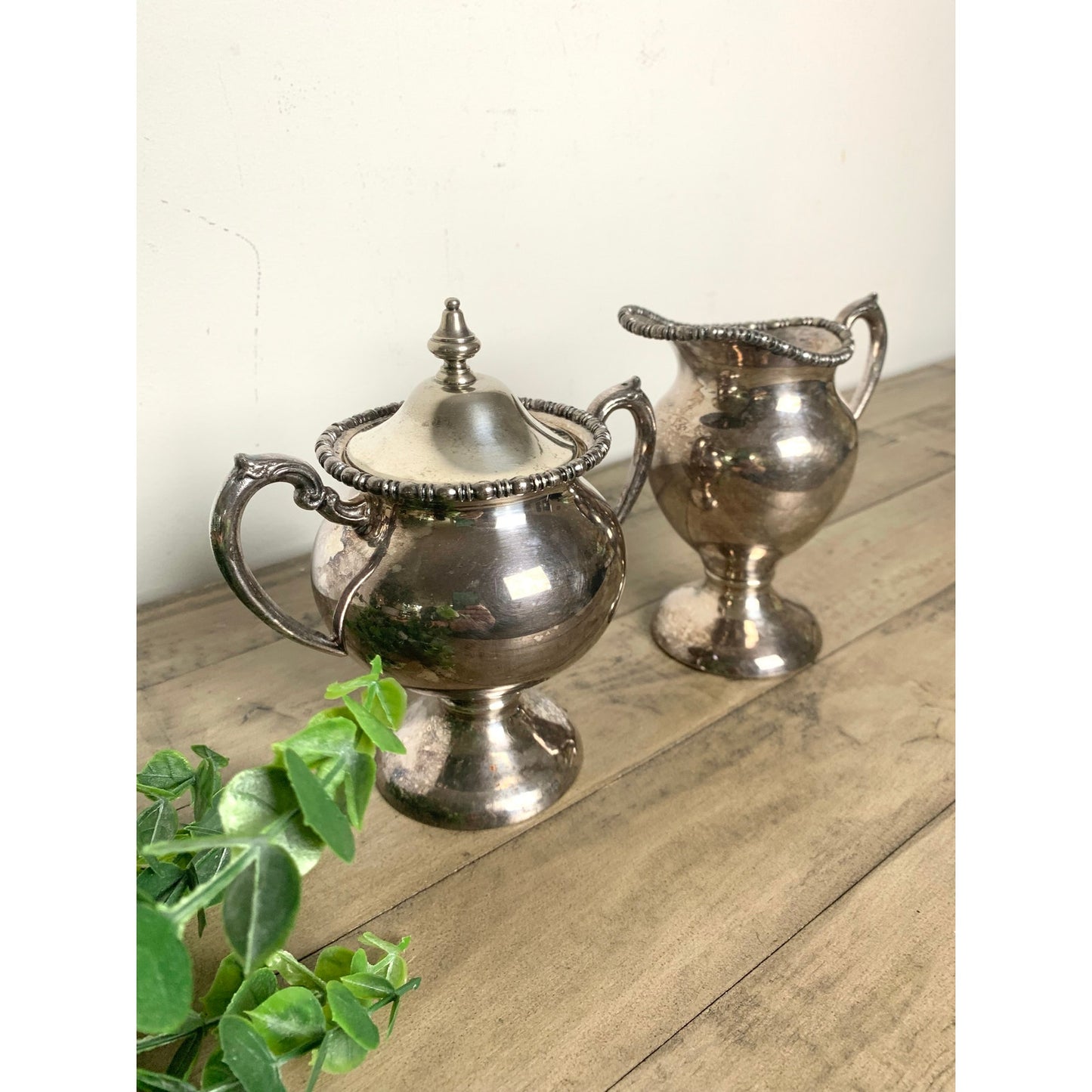 Vintage Silver-Plated Sugar & Creamer Set – Silver on Copper Old Money Moody