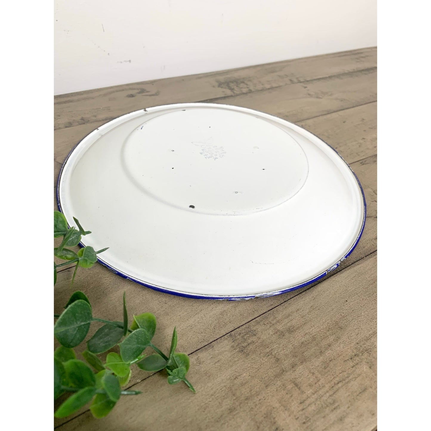 Vintage Butterfly Brand Enamelware Plate Blue Koi Fish Farmhouse Chinoiserie