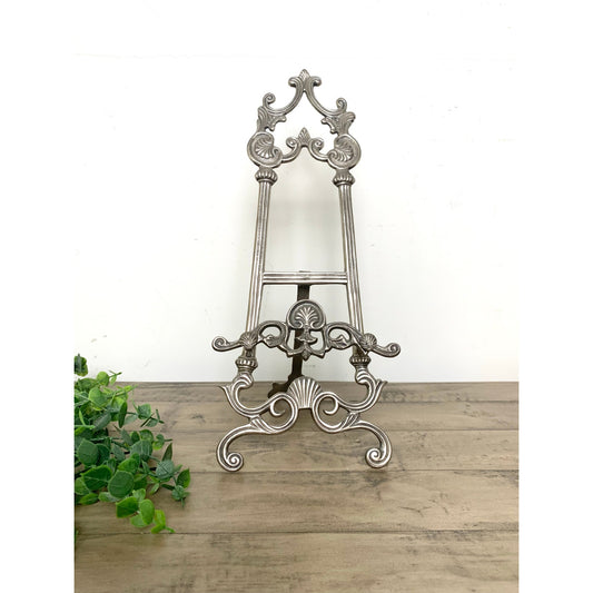 Vintage Ornate Vintage Silver Metal Display Easel Book or Plate Holder Old Money