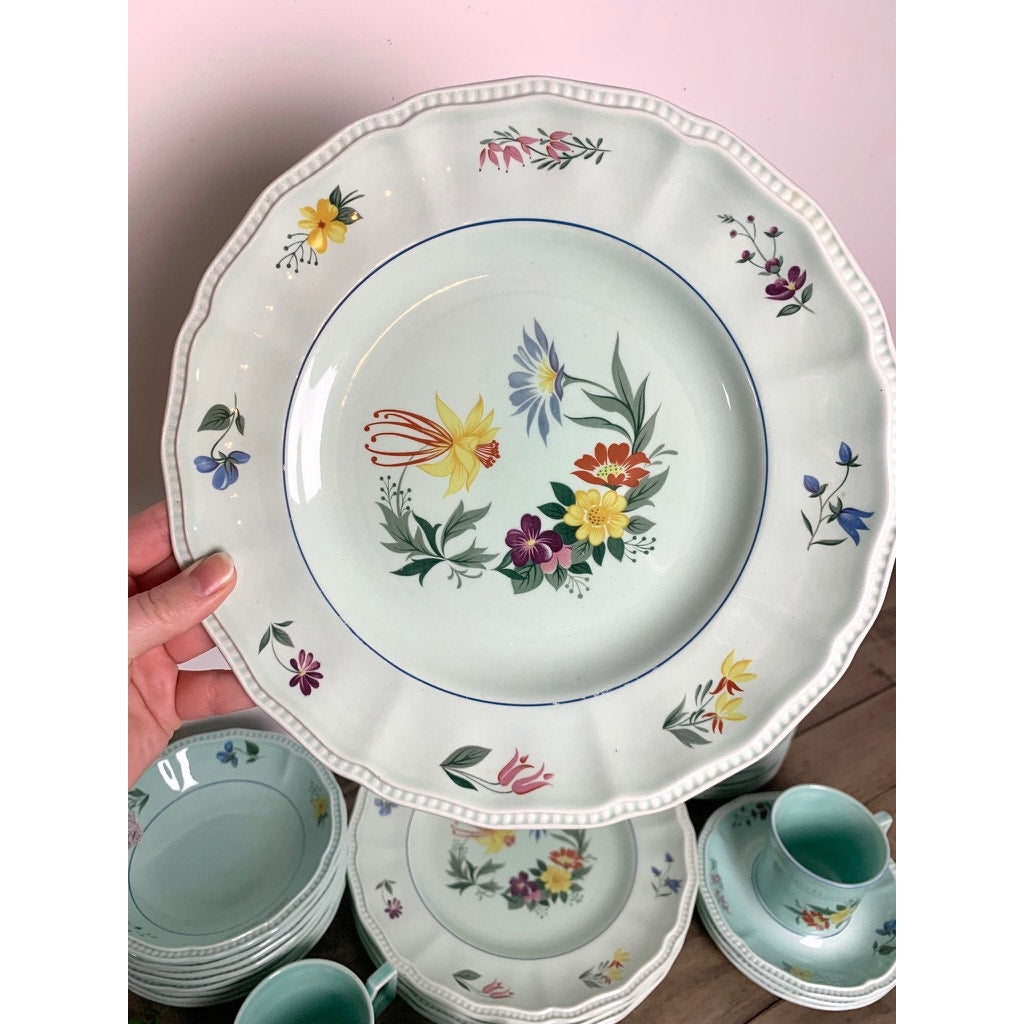 Vintage Kensington Staffordshire Ironstone Dish Set Provincial Pattern England Floral Dinnerware