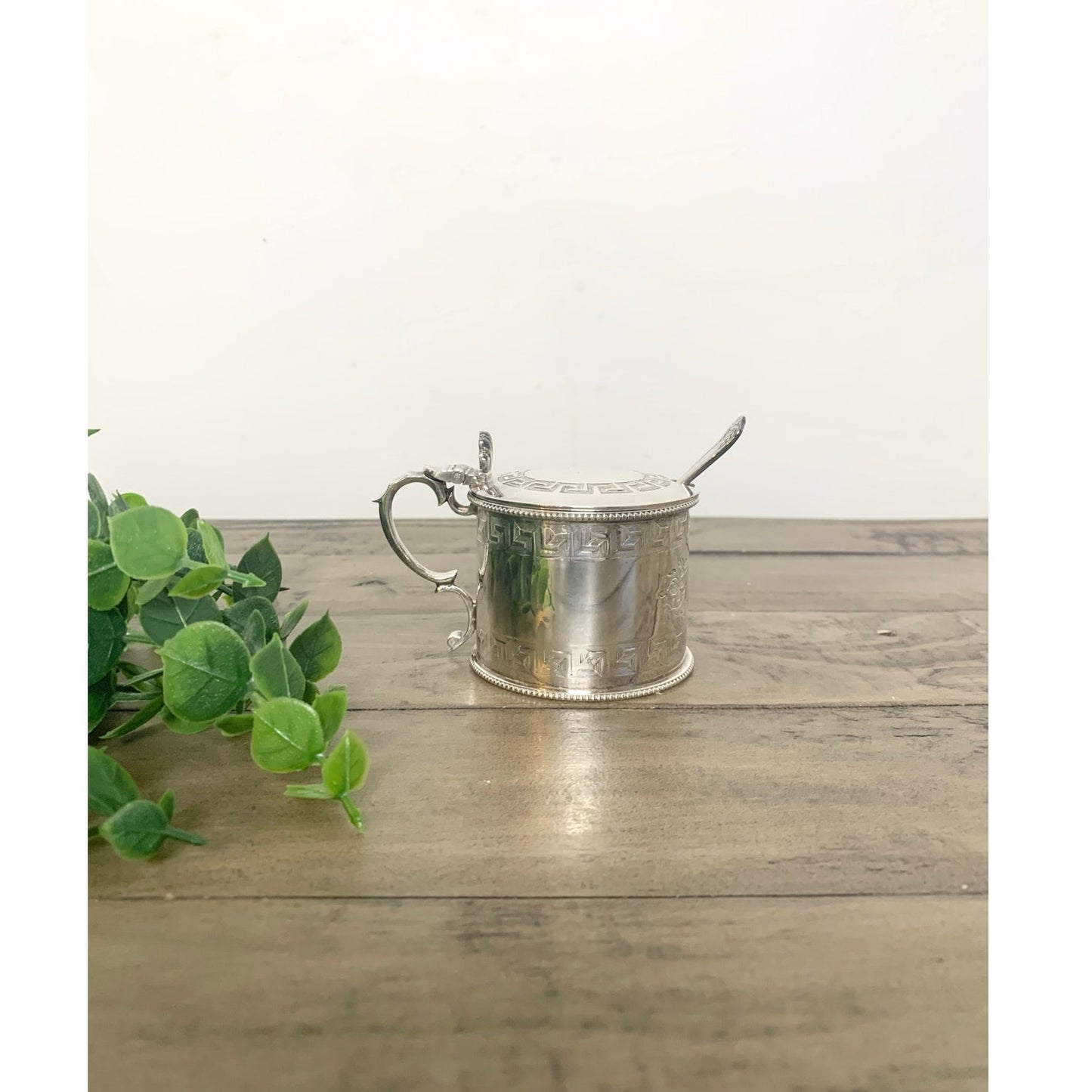 Vintage Silverplated Mustard Pot with Hinged Lid and Spoon EPNS Serving Dish jar Sugar Old Money