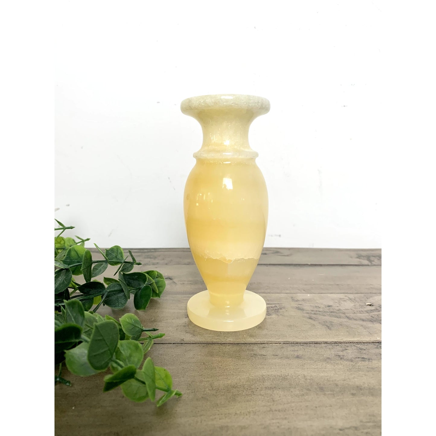 Vintage Yellow Honey Onyx Stone Vase – Carved Marble Natural Organic Stone Boho
