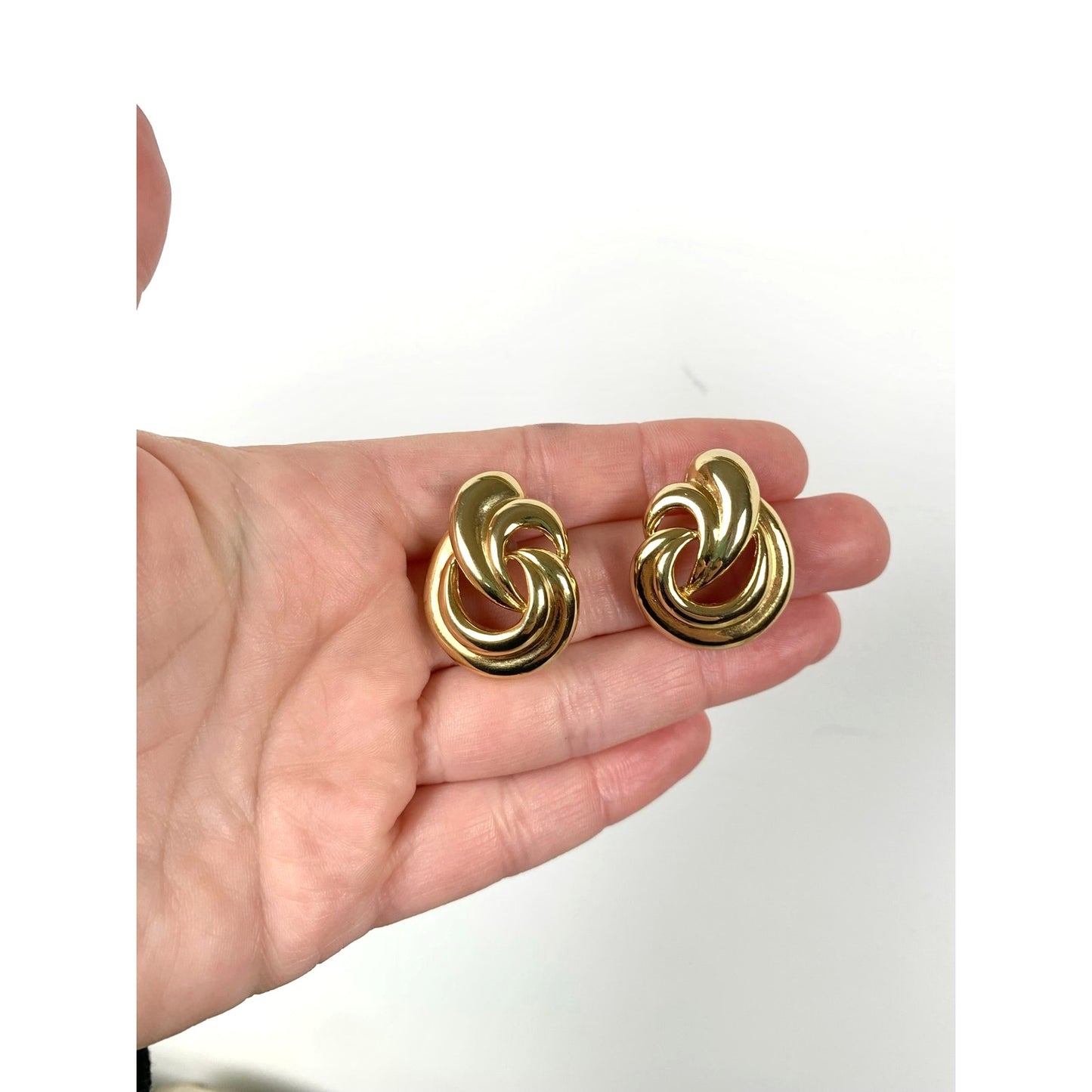 Vintage Goldtone Earrings Chunky Post Back Statement Jewelry 1980s Style Glam