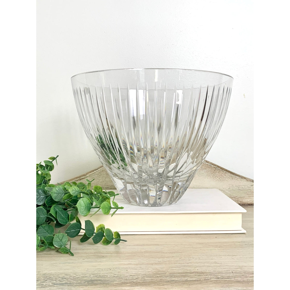 Vintage Josair Yugoslavia Lead Crystal Bowl Large Cut Glass Centerpiece Elegant