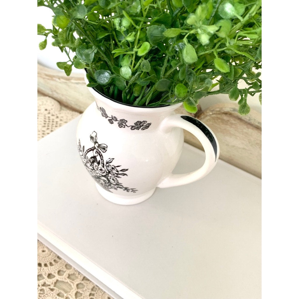 Vintage Black Transferware Creamer Vase New England Toile Farmhouse Cottage Whimsigoth