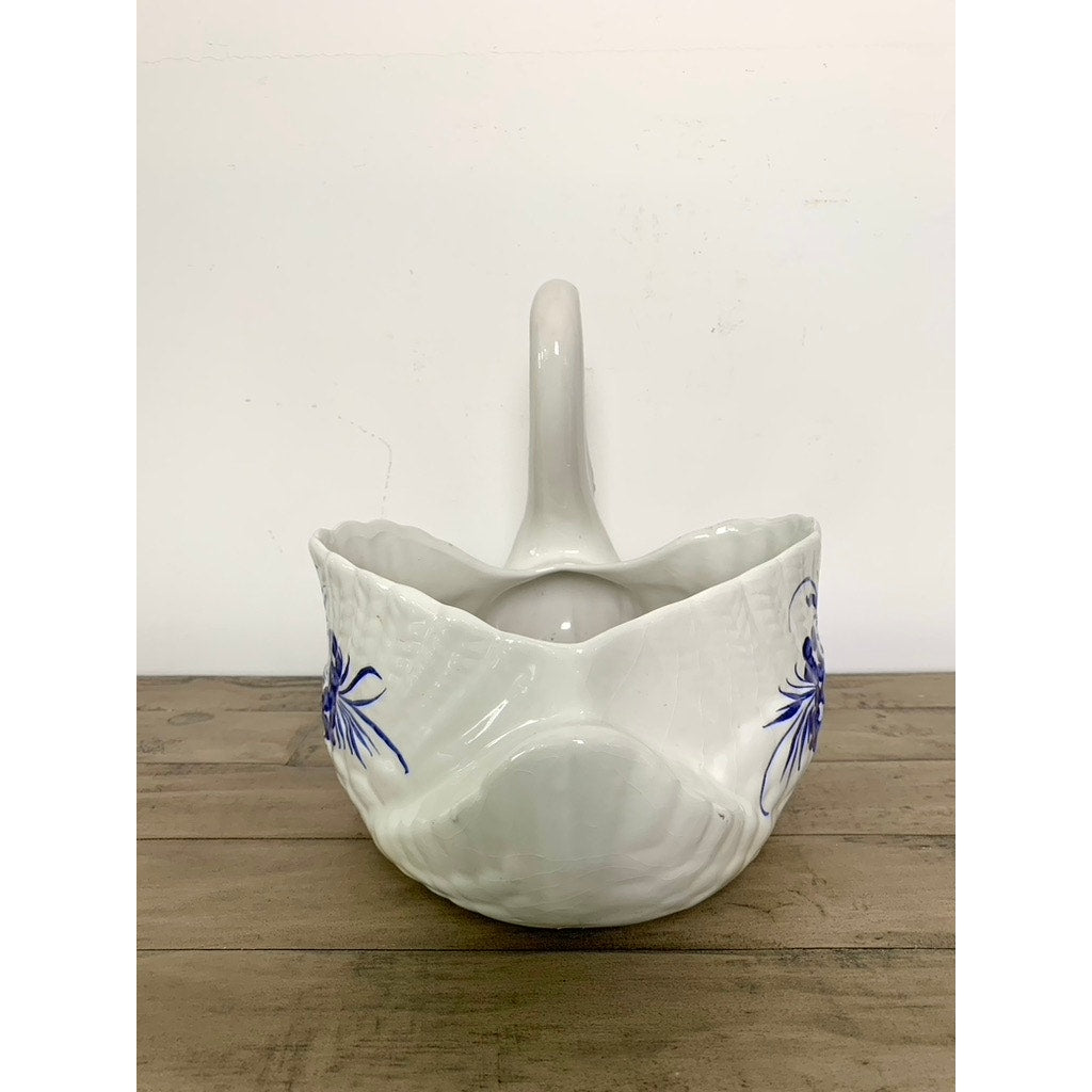 Vintage Portuguese Hand-Painted Ceramic Large Swan Planter Blue & White Cottage