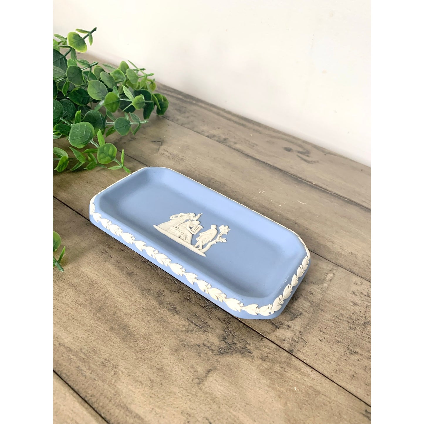 Vintage Wedgwood Blue Jasperware Rectangular Tray Classical Relief Made in England