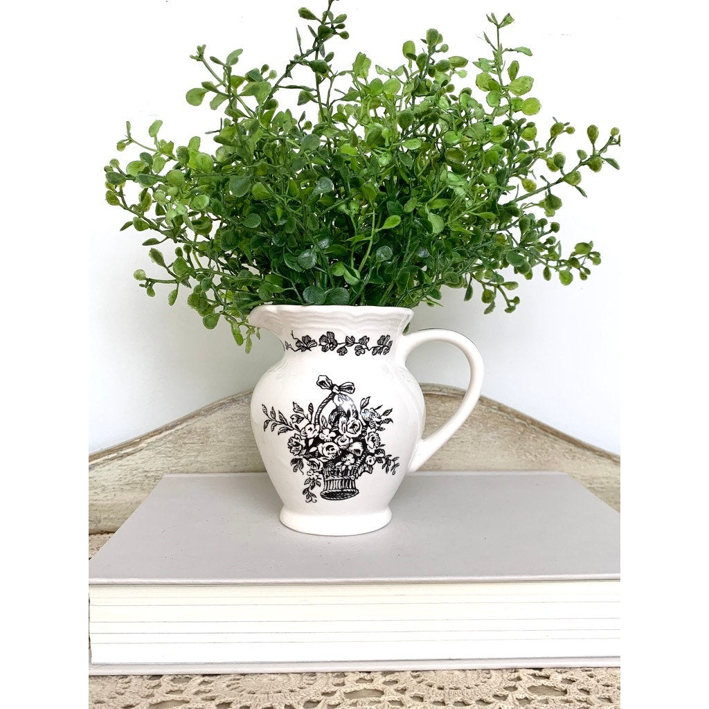 Vintage Black Transferware Creamer Vase New England Toile Farmhouse Cottage Whimsigoth