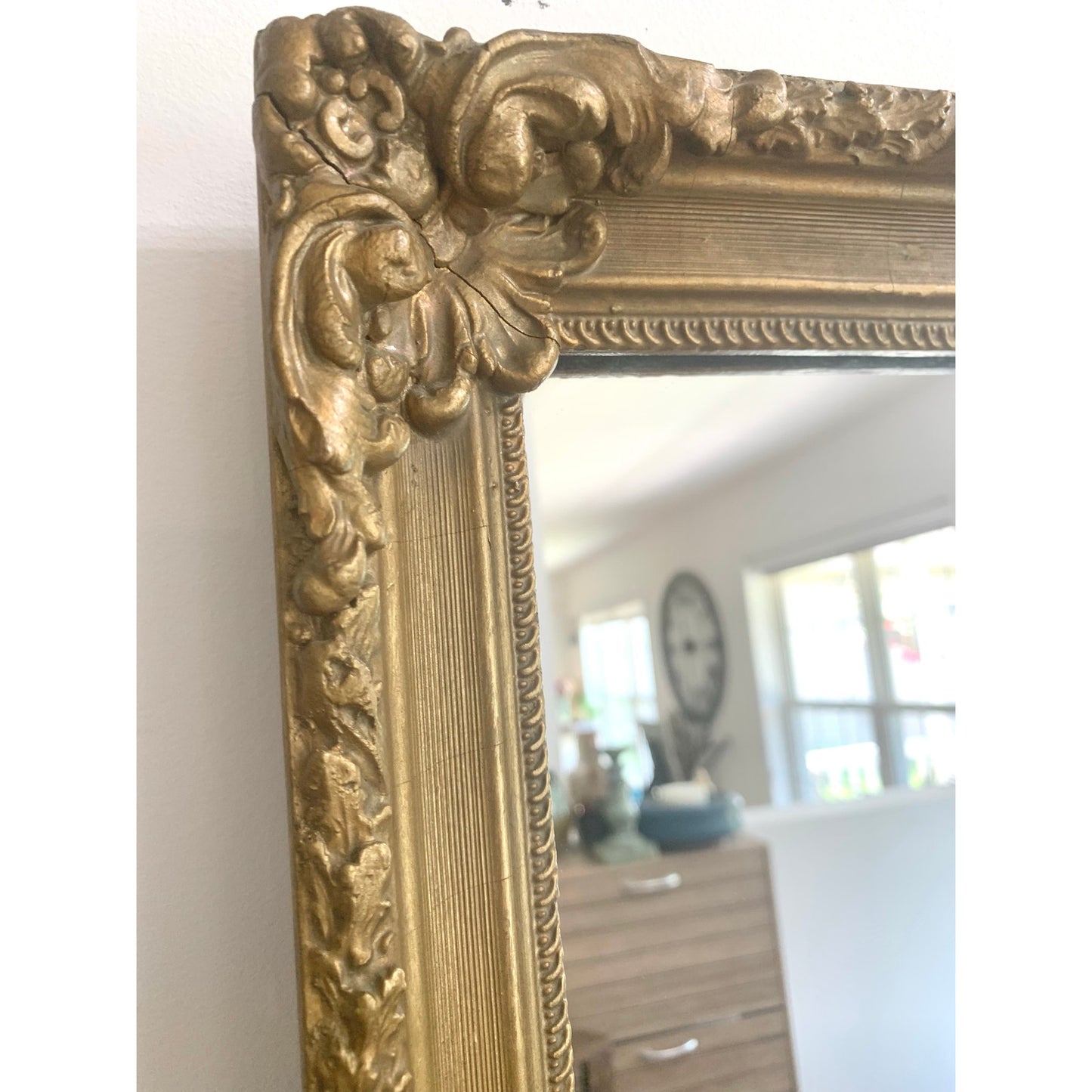 Vintage Ornate Gold Wall Mirror – Rococo Style Rectangular Frame Romantic