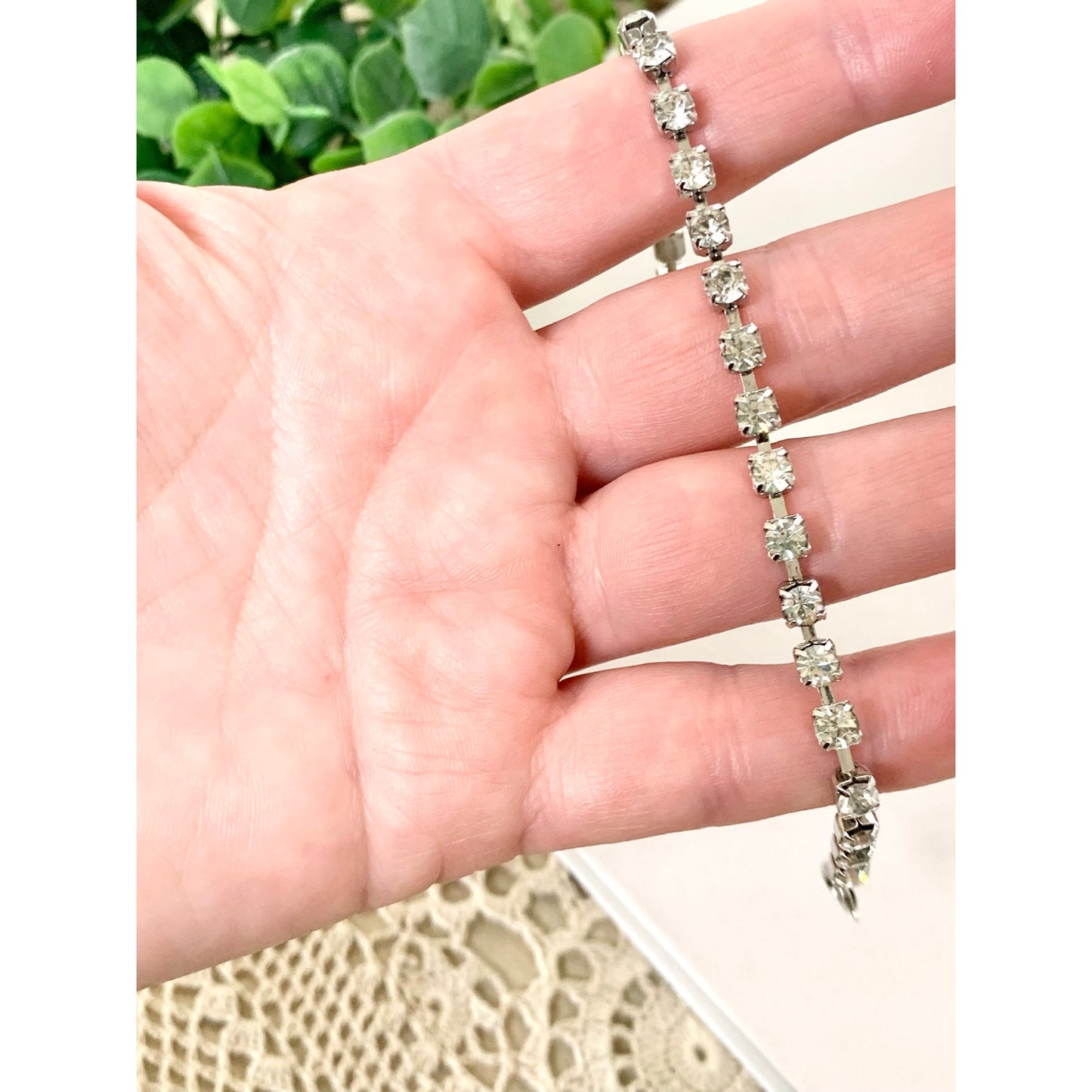 Vintage Rhinestone Tennis Bracelet Clear Crystal Silver Tone Classic Statement
