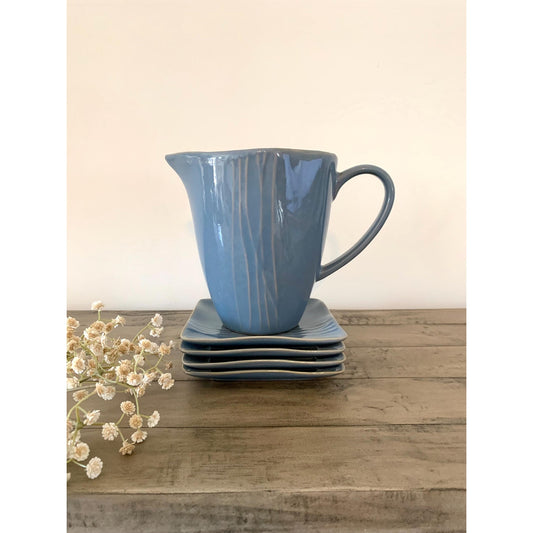 Karen Neuburger Willow Pitcher and Plates Set Cottagecore French Blue