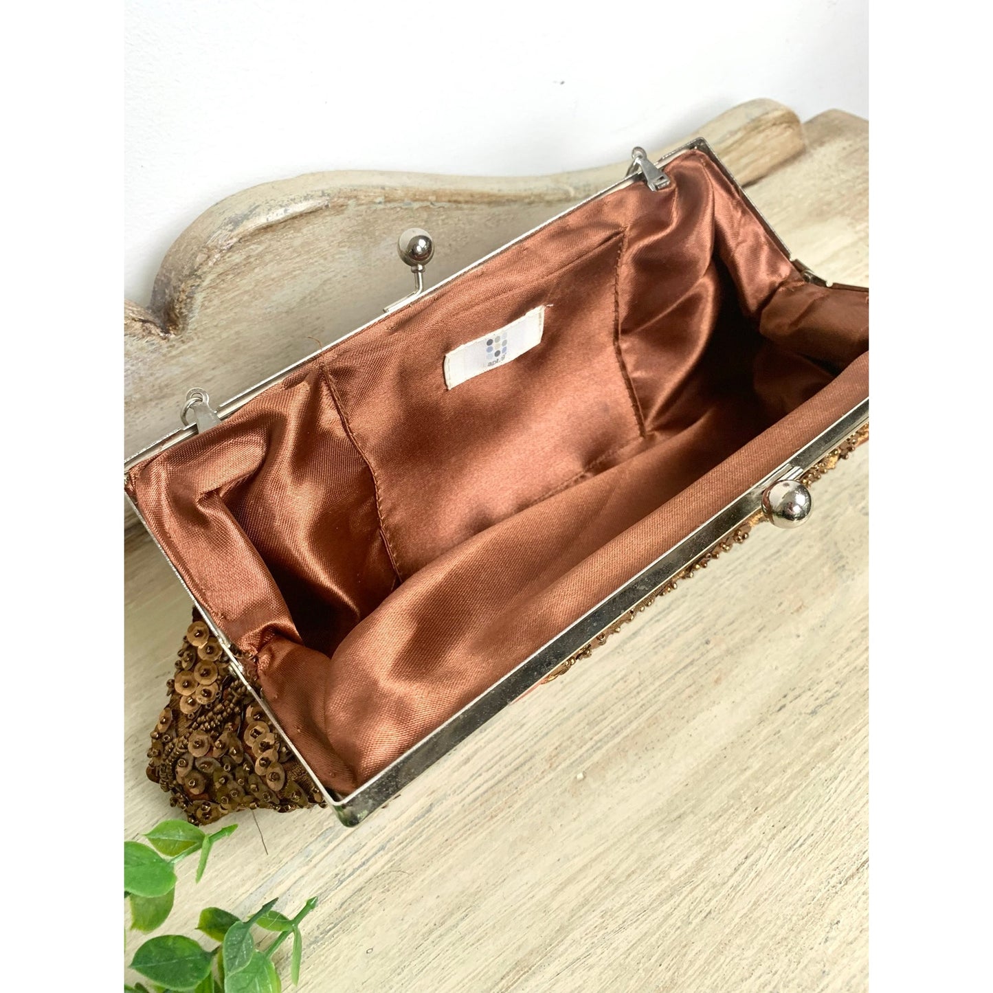 Vintage Brown Sequin Beaded Clutch Purse Evening Bag Cocktail Party Y2K Glam Wedding Guest