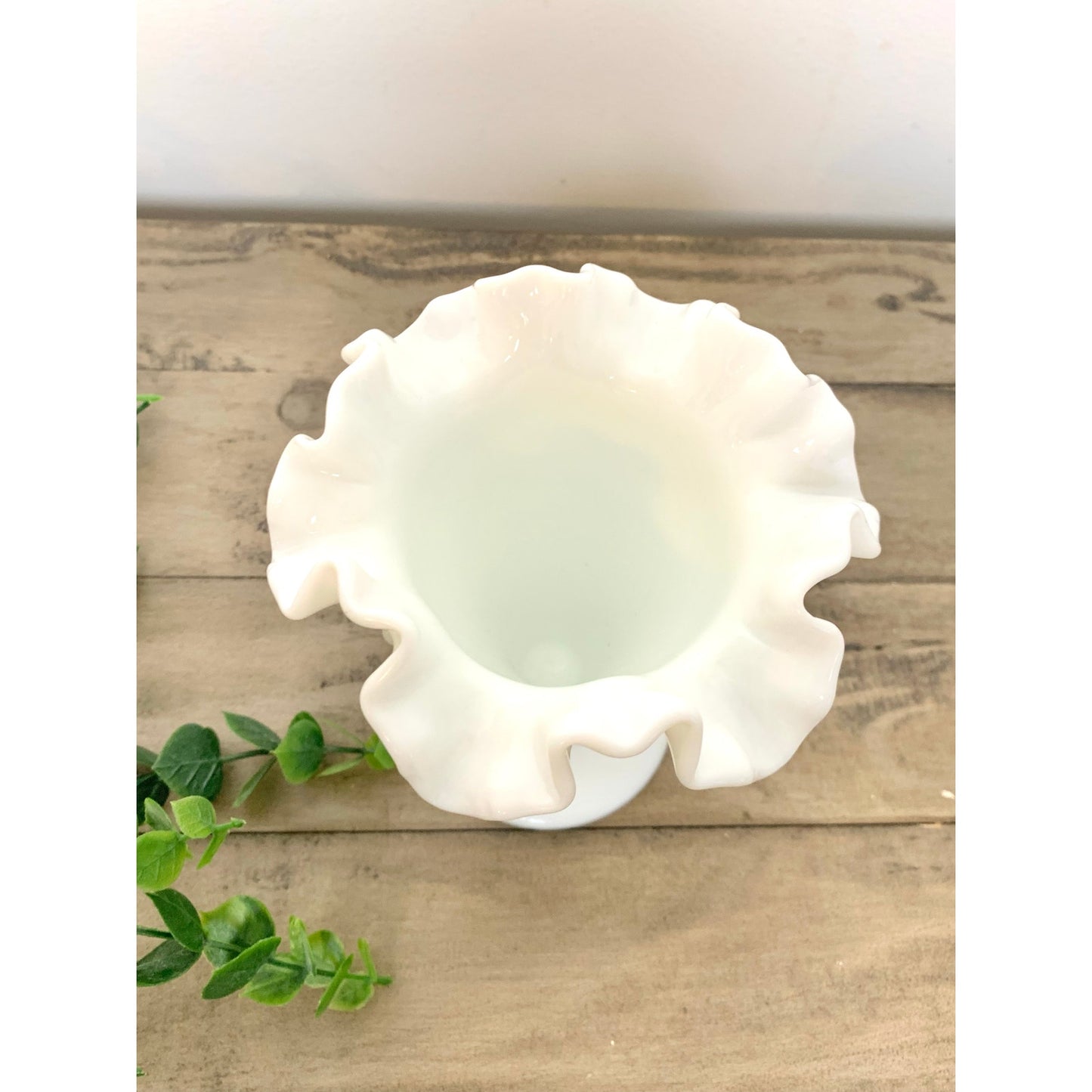 Vintage Fenton Hobnail Milk Glass Pedestal Vase with Fluted Rim Small White Vase