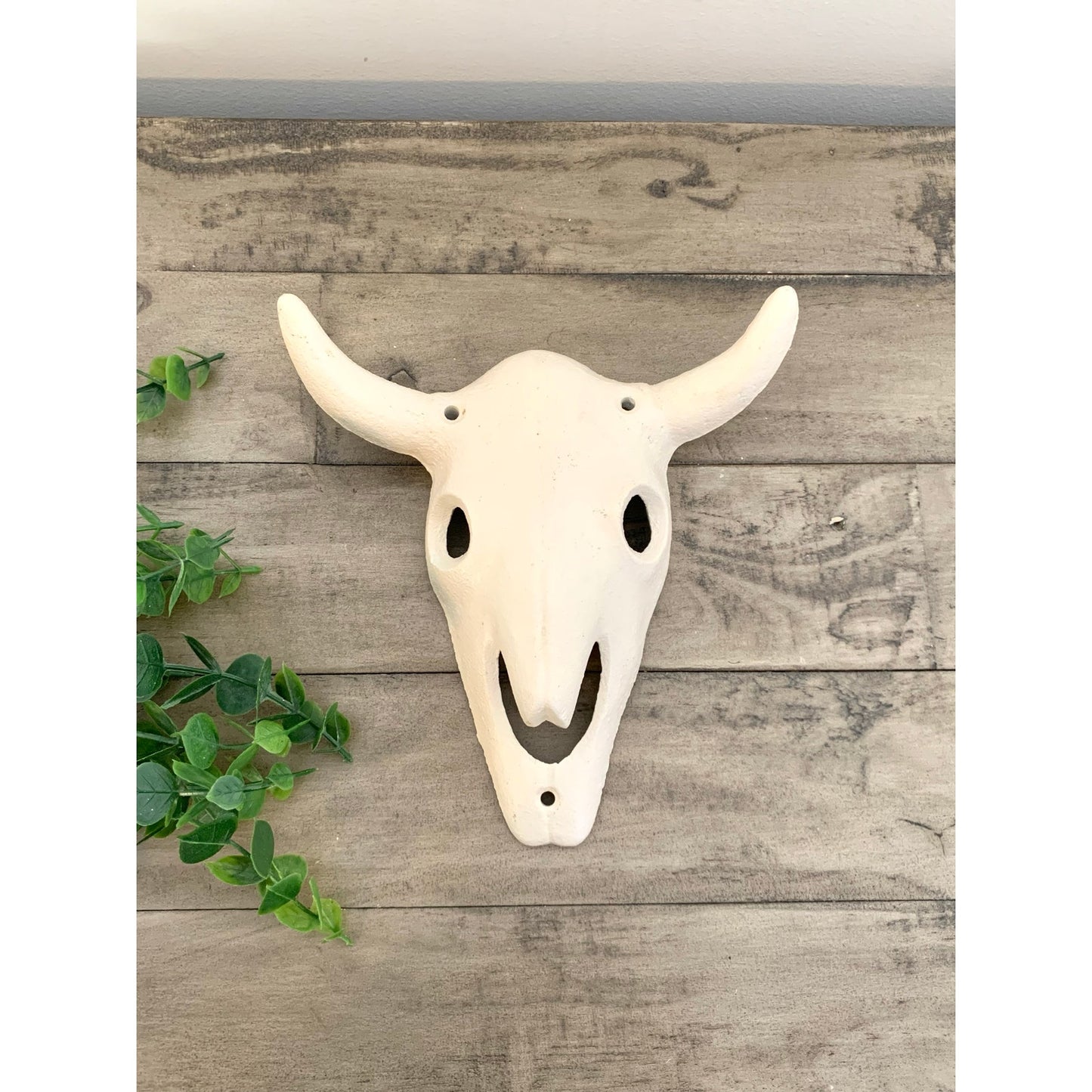 Cast Iron Longhorn Skull Wall Decor Rustic Western Wall Hanging White Bull 3D