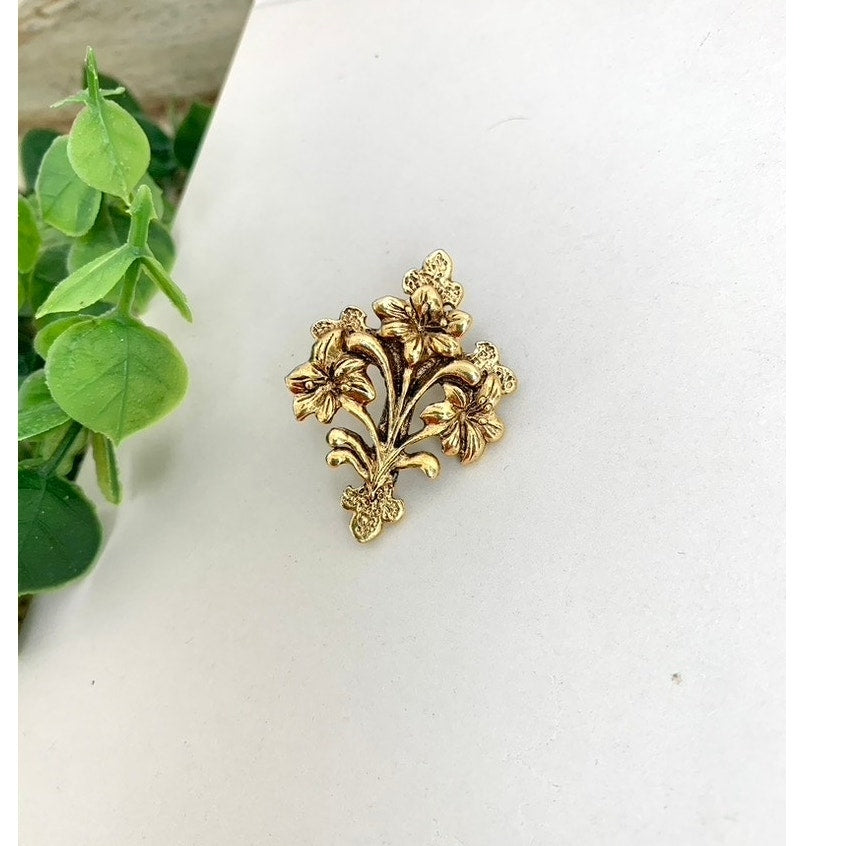 Vintage Gold Tone Floral Cross Brooch Pin Signed Religious Ornate Romantic Jewelry