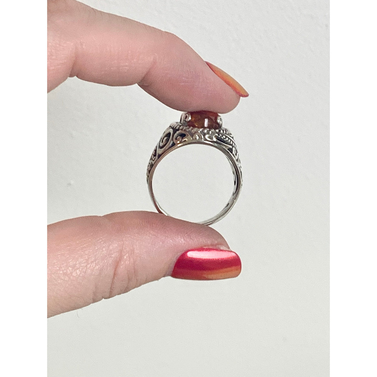 Vintage Sterling Silver Amber Ring Ornate Filigree Statement Jewelry 925 Boho Southwestern