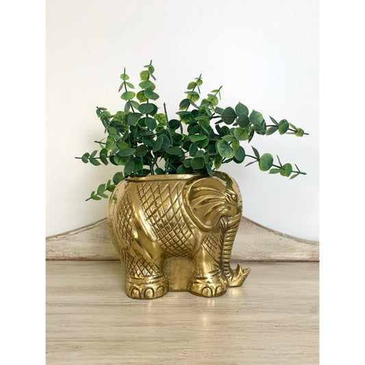 Vintage Brass Elephant Vase Planter Hollywood Regency Boho Old World Decor