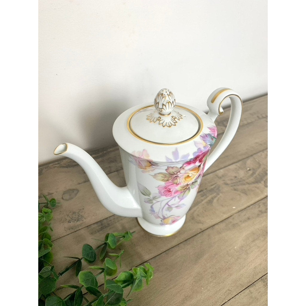 Vintage Noritake China Tea Coffee Serving Set Maruki “M” Backstamp, Pink Rose Pattern