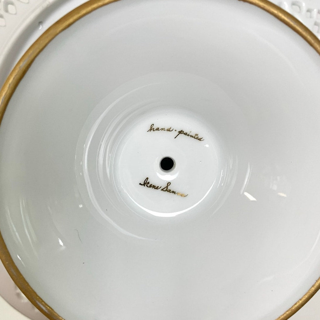 Vintage Pedestal Cake Stand Floral Hand Painted Porcelain Wedding Serving Cottage Shabby