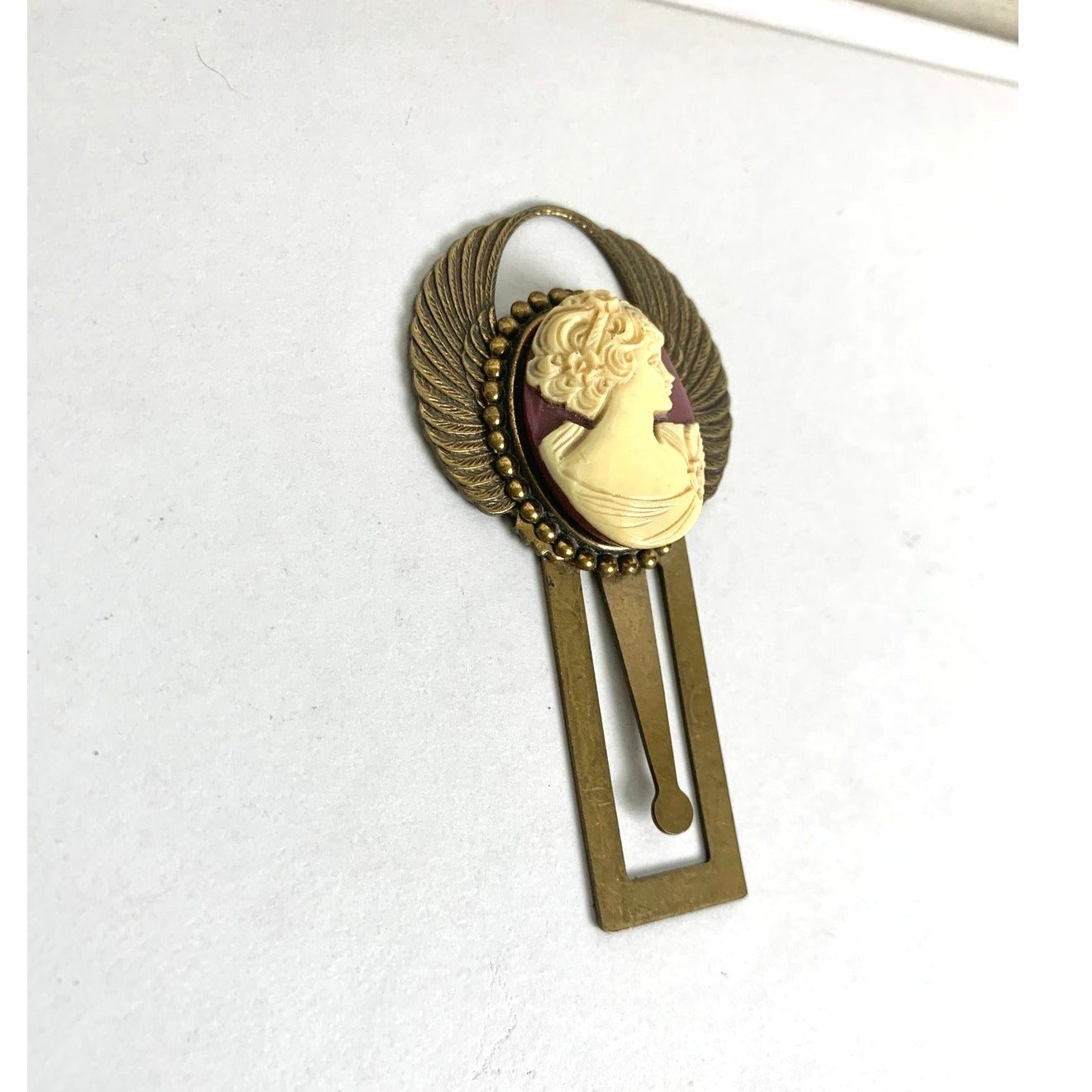 Vintage Victorian Style Cameo Brass Bookmark Angel Wings Old World Charm Book Lover