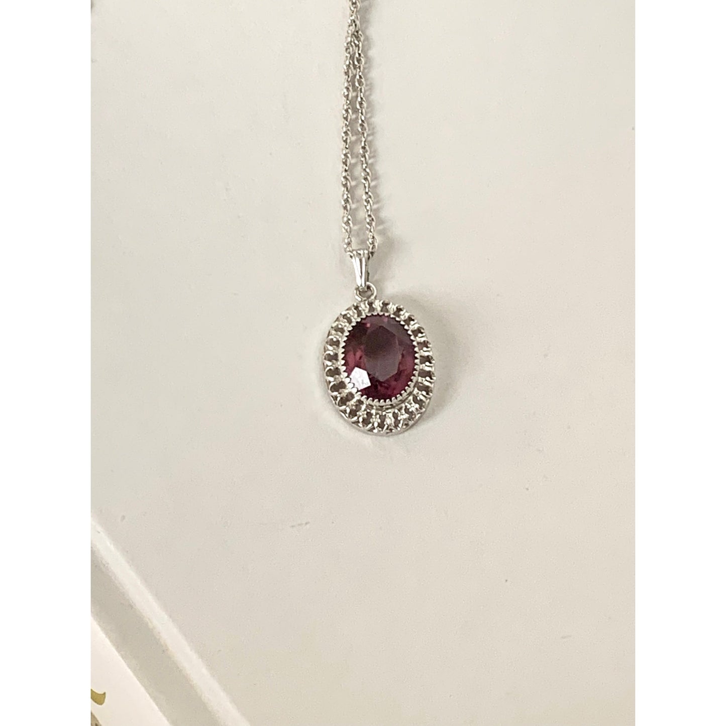 Vintage Sterling Silver Amethyst Purple Halo Pendant Necklace 25 Inch Chain