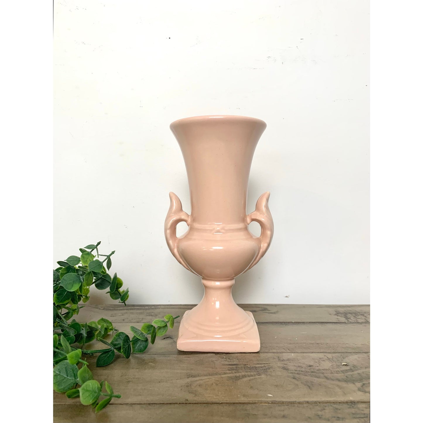 Vintage Royal Haeger Blush Pink Vase with Handles Mid Century Ceramic Pedestal Urn