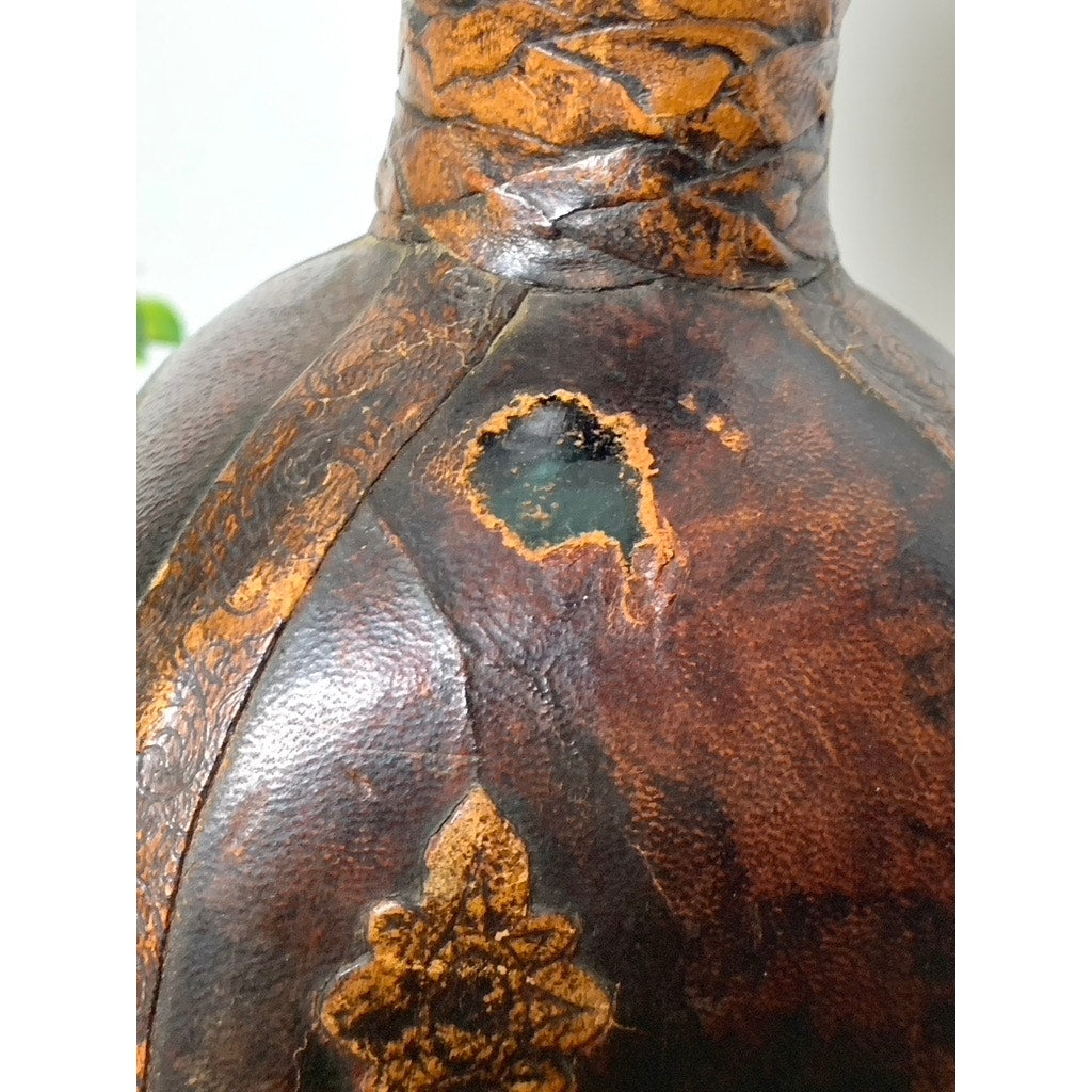 Vintage Italian Leather Wrapped Square Decanter with Ball Stopper Old Money MCM