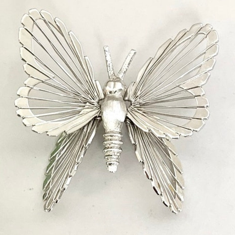 Vintage Monet Butterfly Brooch Silvertone Filigree Wing Pin Signed Statement Nature Jewelry