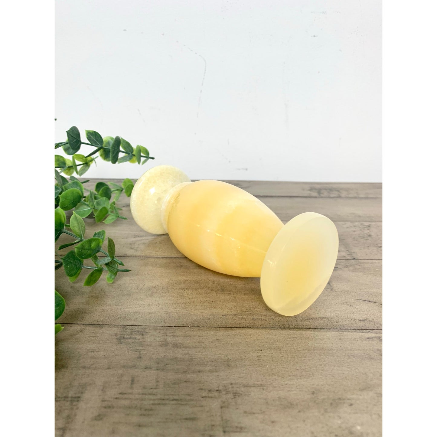 Vintage Yellow Honey Onyx Stone Vase – Carved Marble Natural Organic Stone Boho