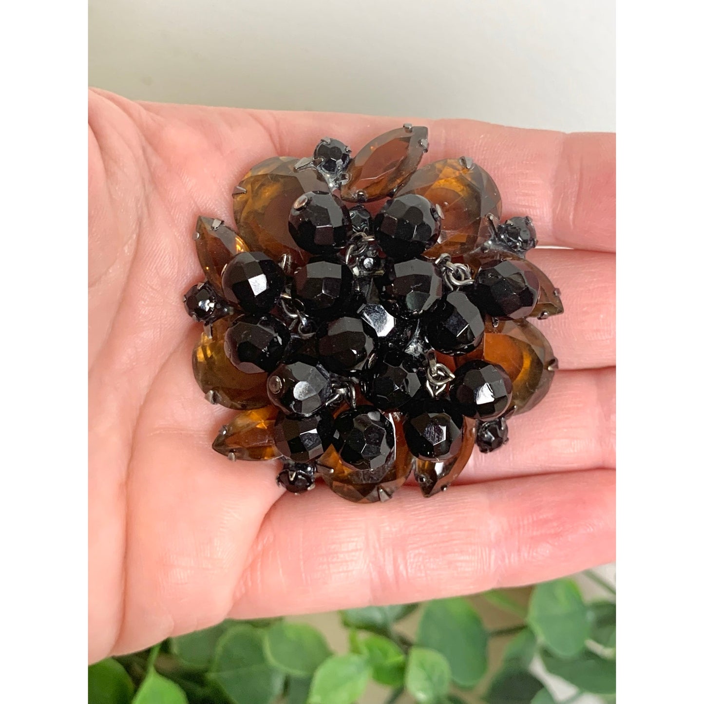 Vintage Juliana by DeLizza & Elster Brooch Amber Topaz Rhinestone Cha Cha Statement Pint