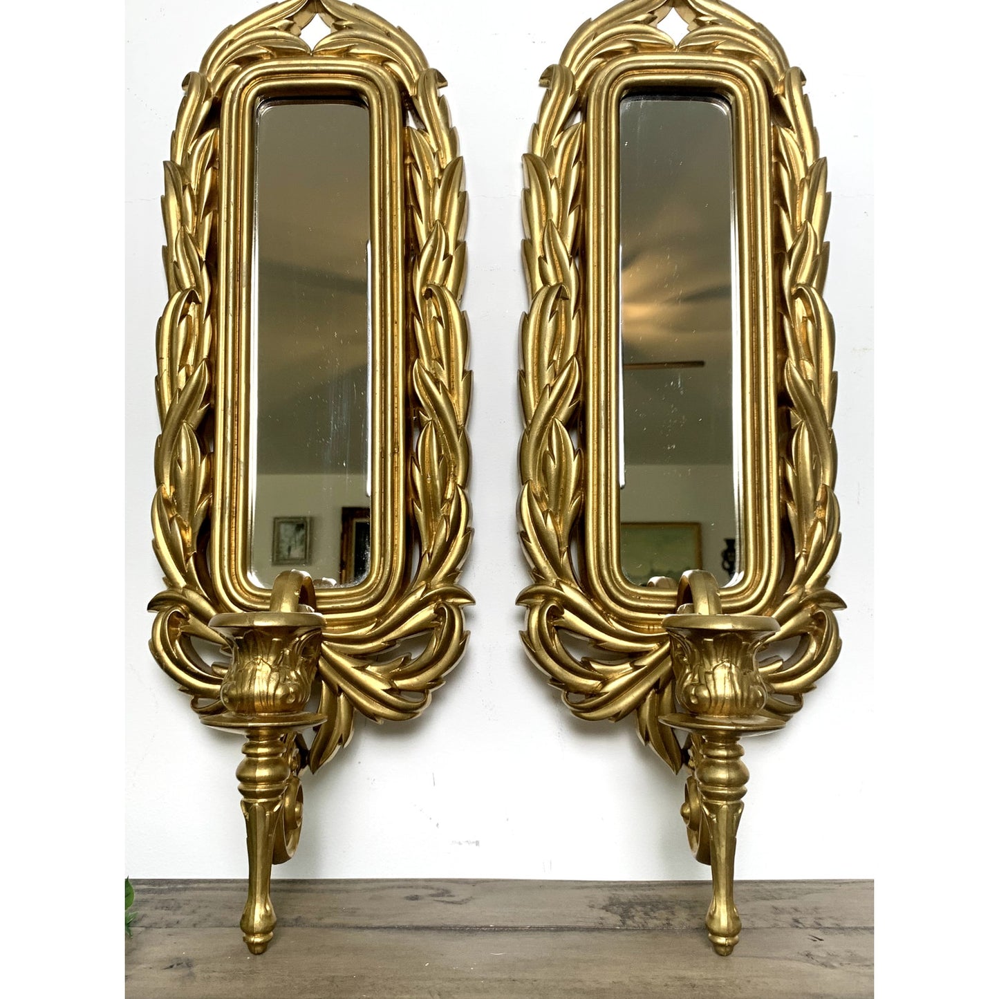 Vintage Burwood Gold Wall Mirror Sconces Ornate Hollywood Regency 1980 Glam Boho