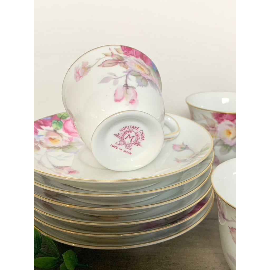 Vintage Noritake China Tea Coffee Serving Set Maruki “M” Backstamp, Pink Rose Pattern