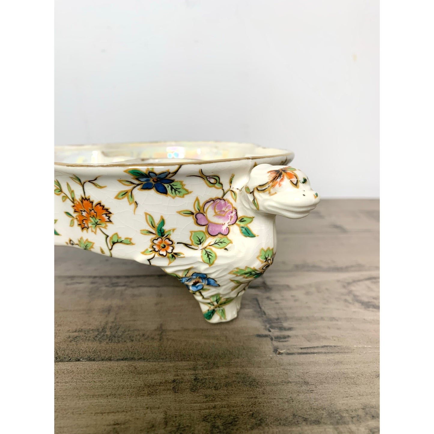 Vintage Japan Floral Ceramic Dish Trinket Serving Lusterware Bowl Catchall Retro