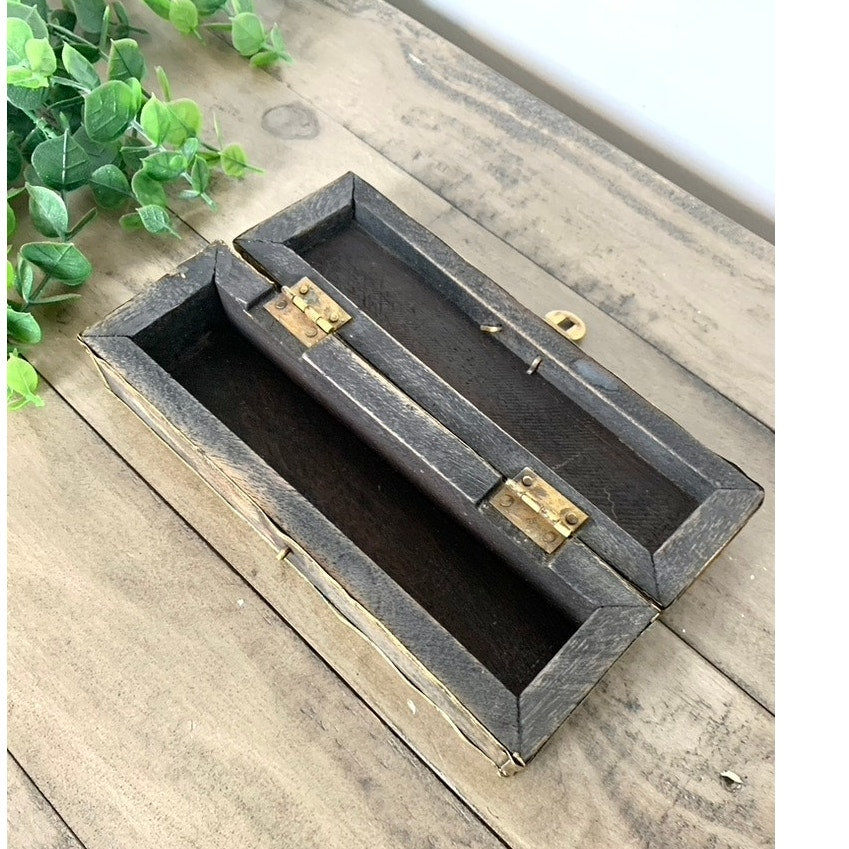 Vintage Brass Wood Trinket Box Floral Etched Hinged Jewelry Box Vanity Old World