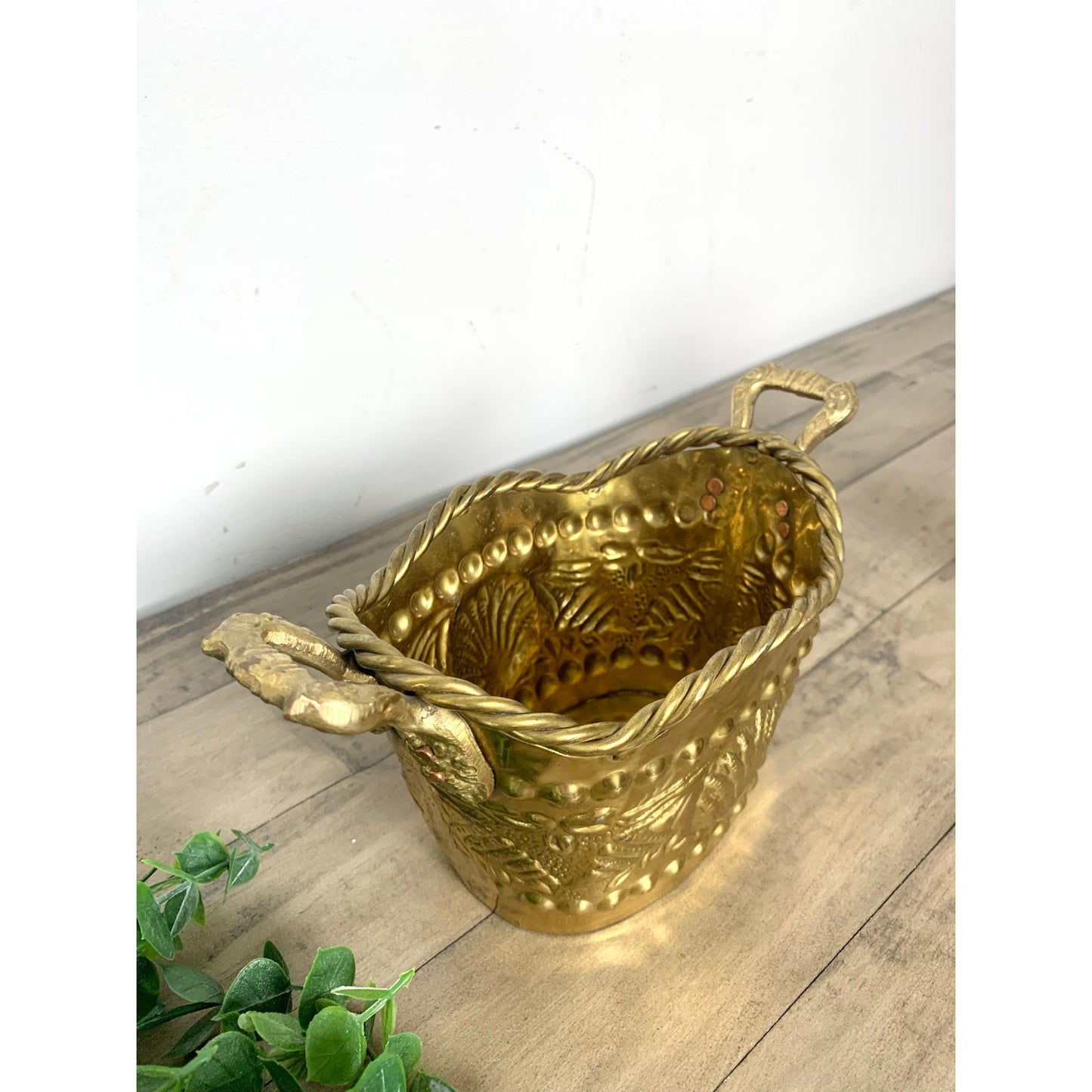 Vintage Brass Planter Basket with Handles – Made in India, Coastal Shell Cottage