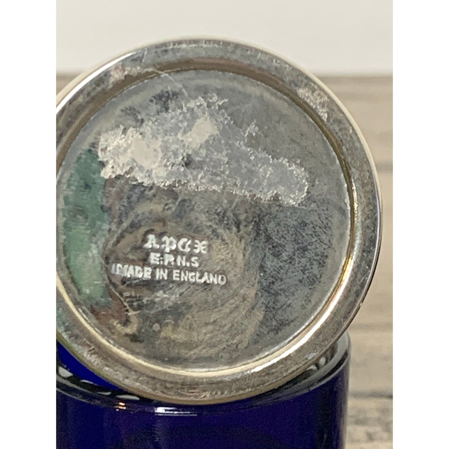 Vintage Silver EPNS Cobalt Blue Glass Salt Cellars Pair Ornate Made in England