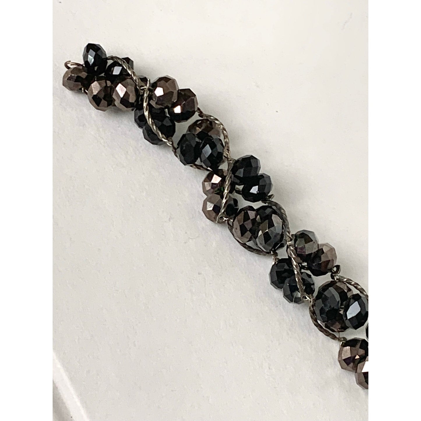 Vintage Smoky Faceted Beaded Bracelet Multi Strand Dark Crystal Glass Bead Statement Jewelry