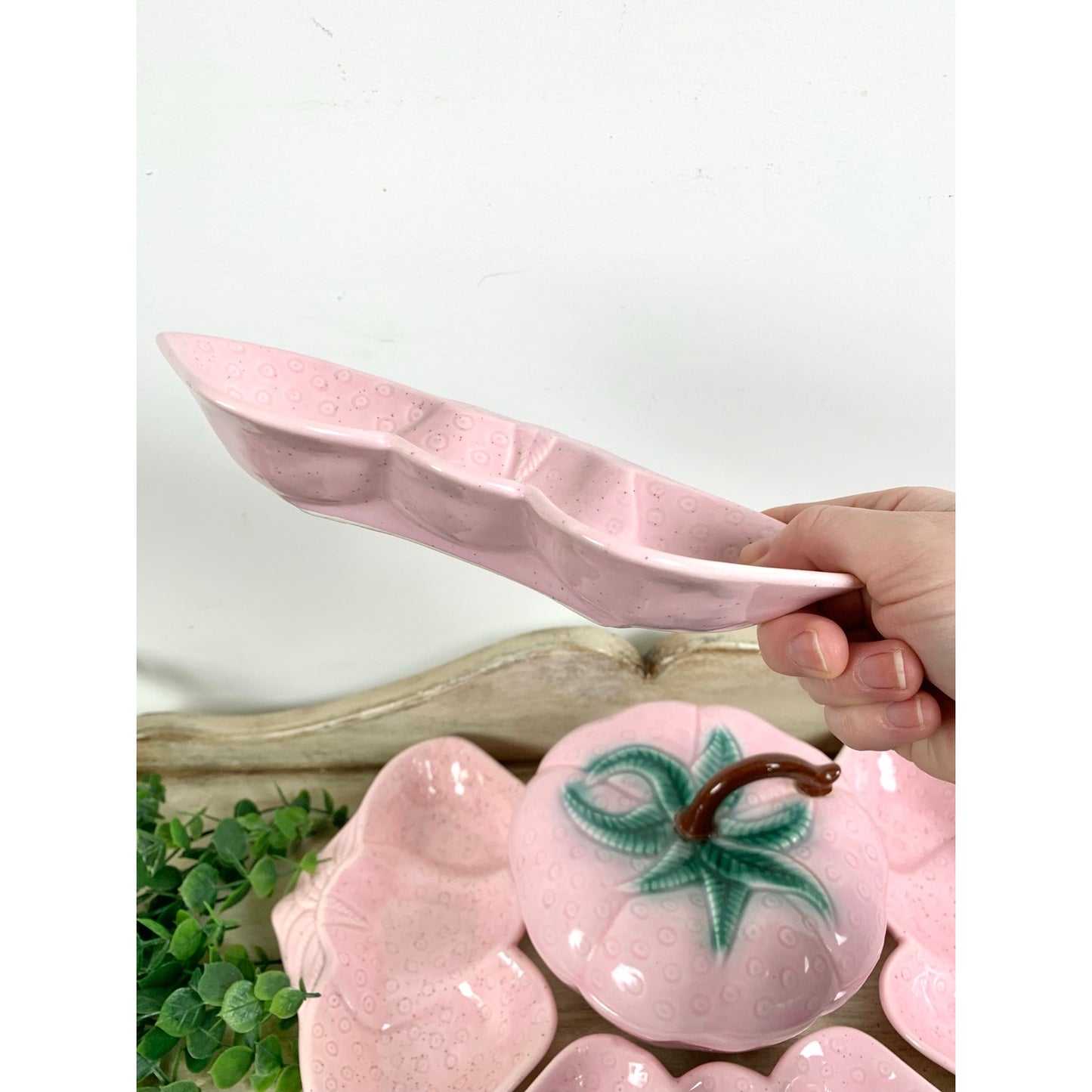 Vintage Pink Strawberry Ceramic Serving Set