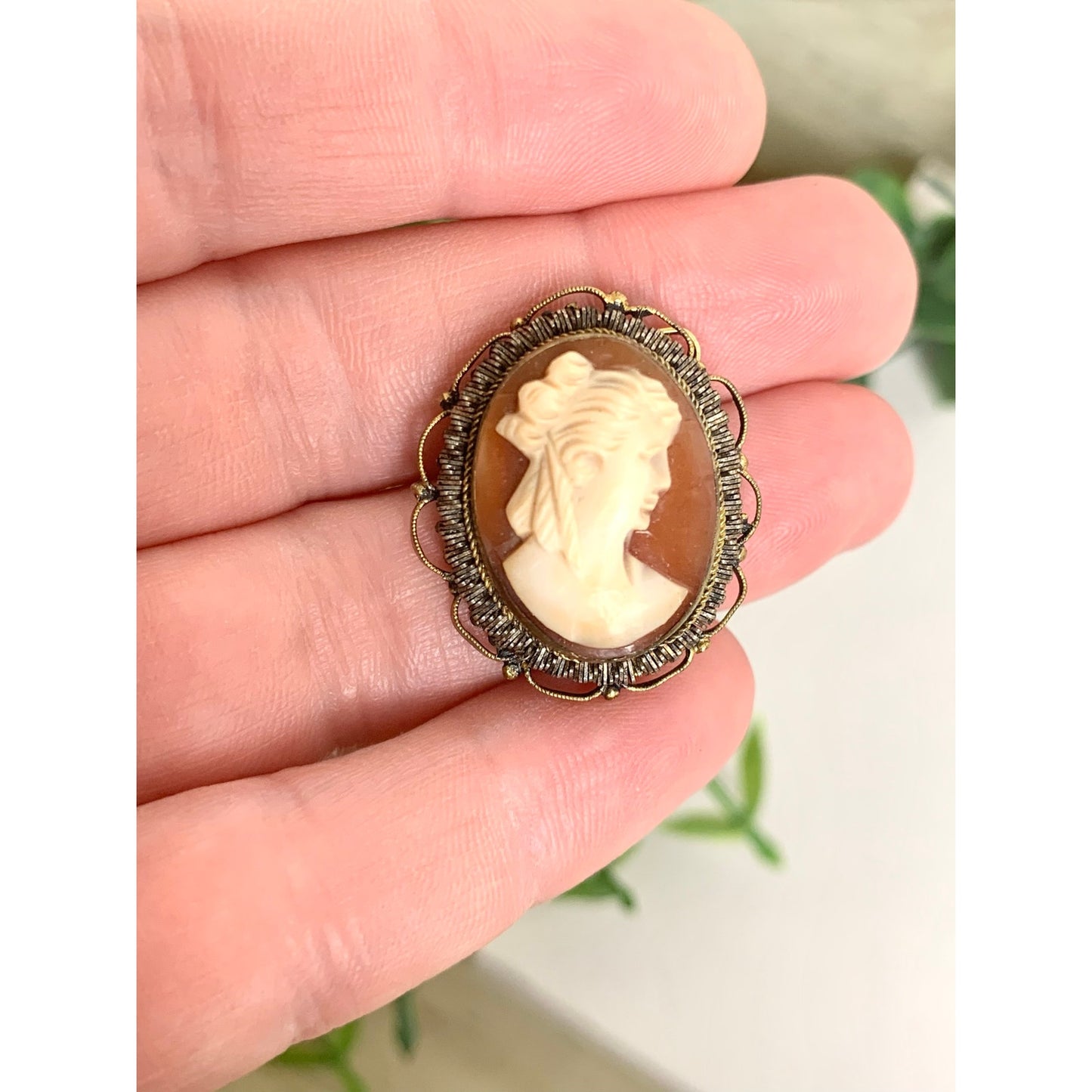 Vintage Carved Shell Cameo Brooch Pendant 12K Gold Filled Victorian Style Jewelry