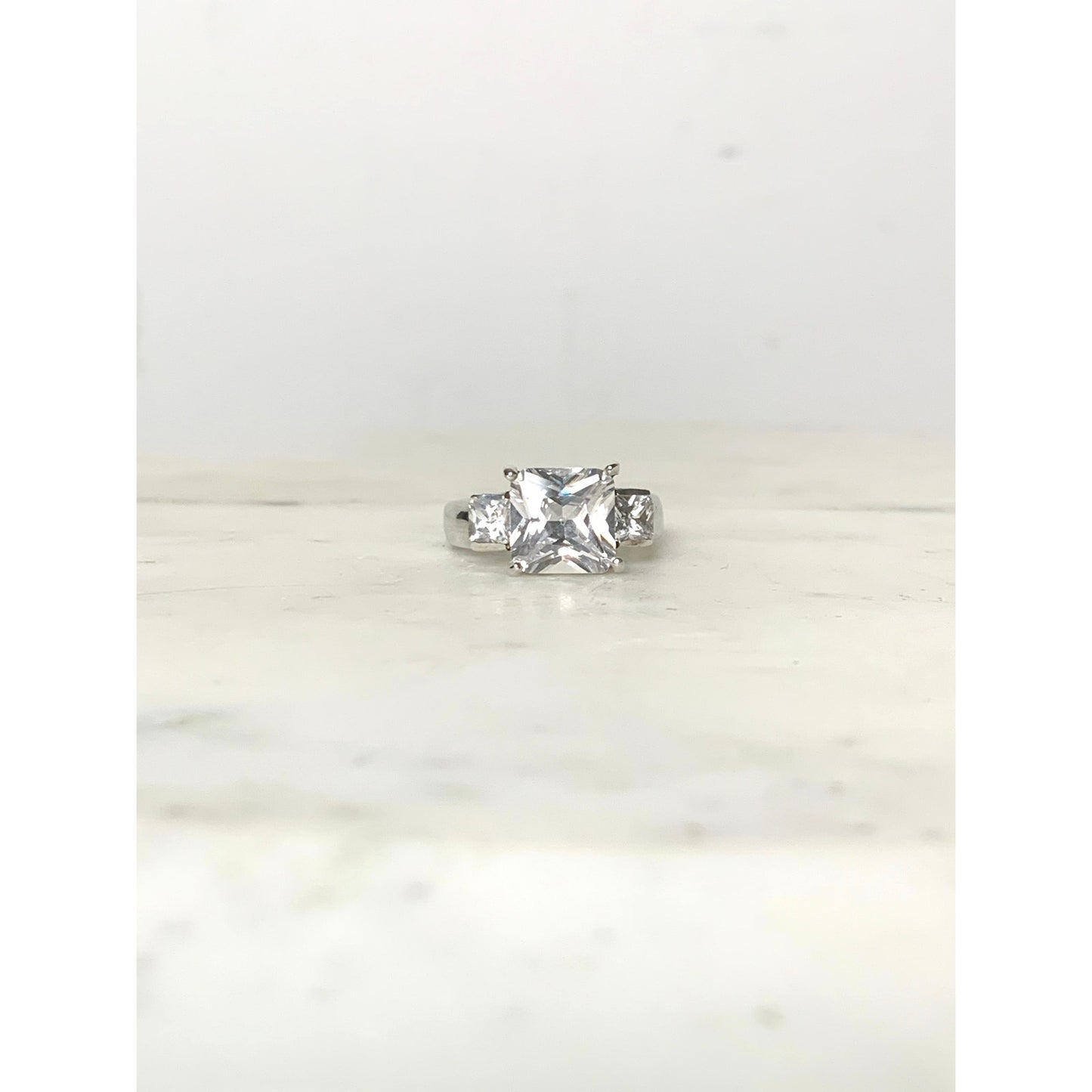 Vintage Sterling Silver Ring with Cubic Zirconia Size 7.25 Princess Cut - 925