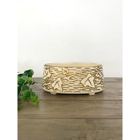 Vintage Porcelain Planter Vase with Gold Gilt and Ivy Leaf Detail Cottagecore Cachepot
