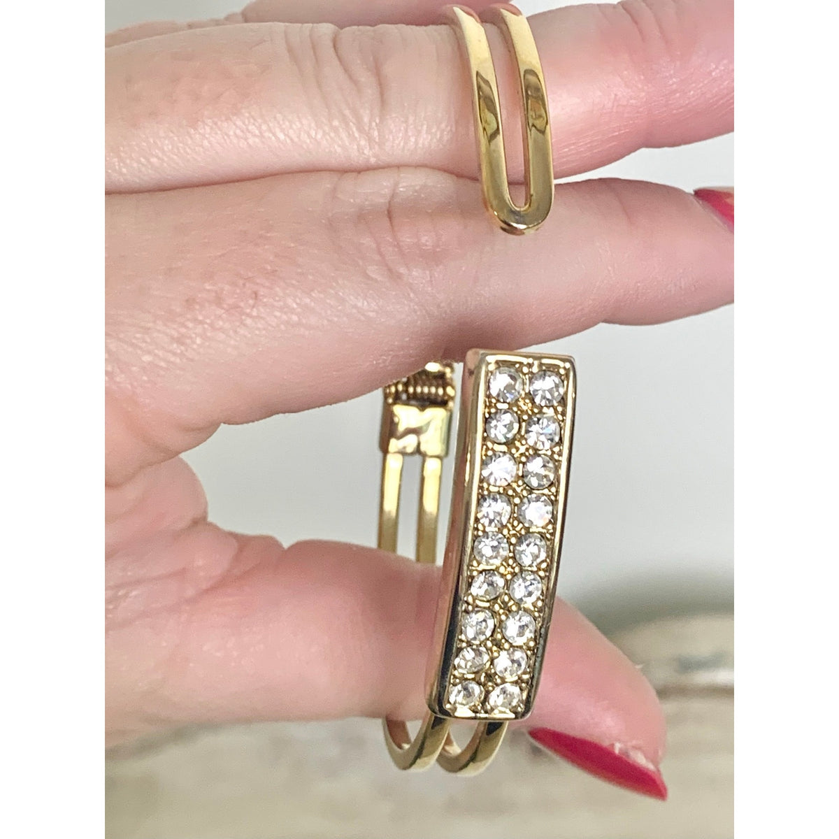 Vintage Goldtone Rhinestone Bangle Bracelet Pave Statement Jewelry Classic Glam