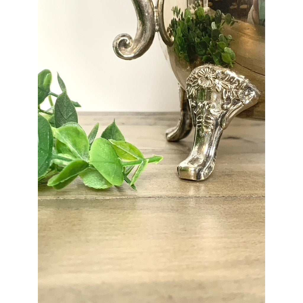 Vintage Silverplate Coffee Pot Tea Pot Ornate Footed Serving Dish Hinged Lid Floral Elegant