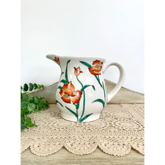 Vintage Floral Ceramic Pitcher Vase Cottagecore Farmhouse Kitchen Country Romance