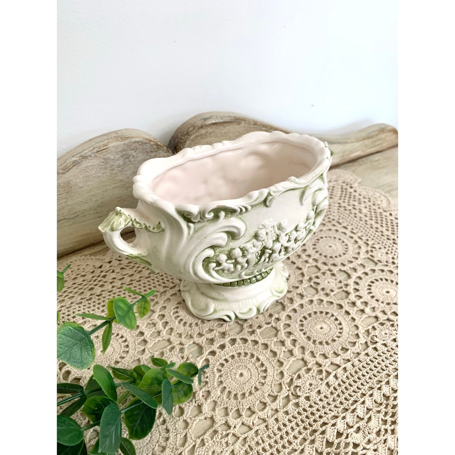 Vintage Relpo Pompei Cherub Vase Italian Style Ceramic Planter Romantic Cottage