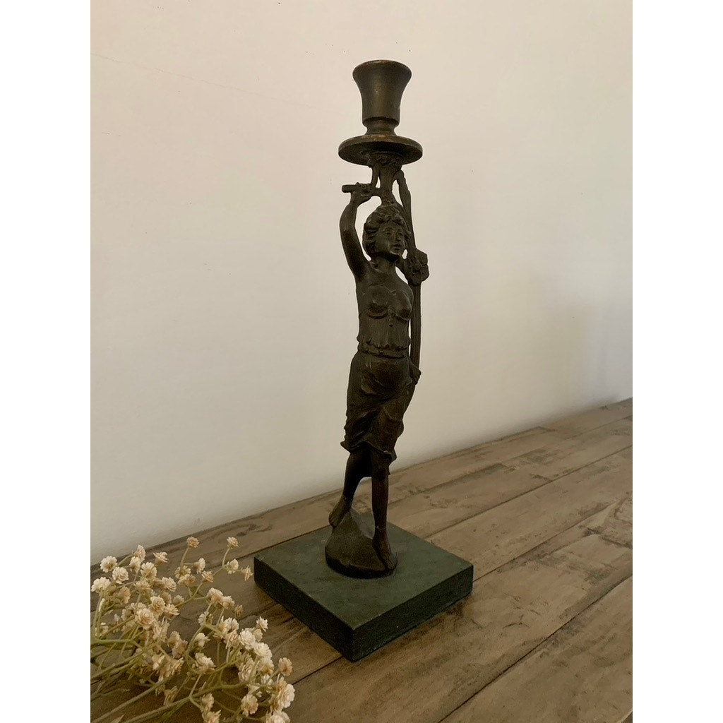 Antique Art Nouveau Bronze Lady Figure Candelabra Statue Romantic Dark Old Money