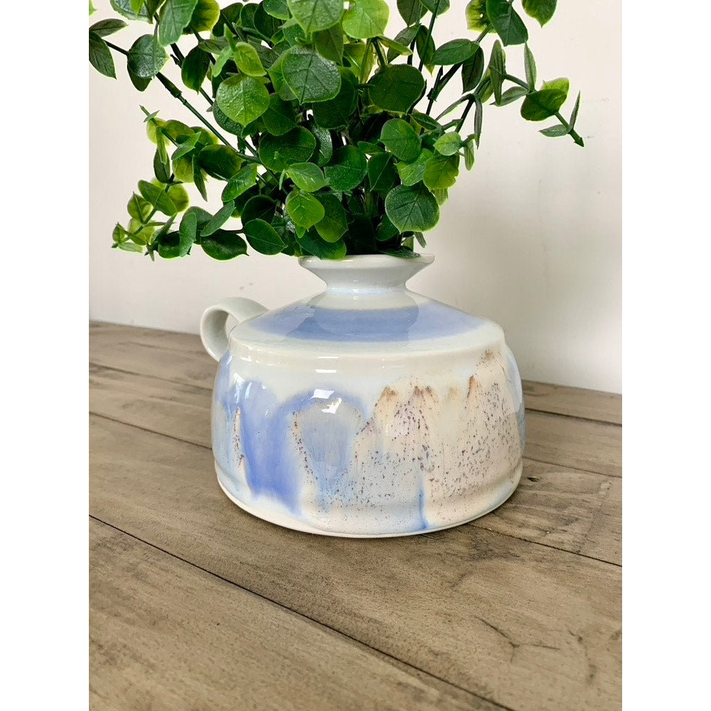 Kravec Studios Art Pottery Vase Oil Lamp Candleholder Signed Ceramic Jug Cottage